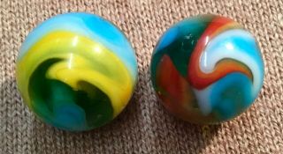 Two Gorgeous Vintage Peltier Multi Color Swirl Marbles