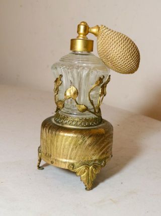 Rare Antique Glass Ormolu Bronze Ornate Atomizer Perfume Bottle Music Box