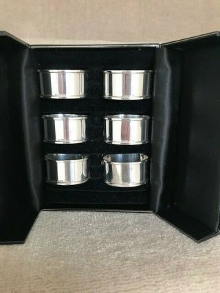 Set Of Six Sterling Silver Plain Napkin Rings,  Boxed,  Hallmarked Birmingham 1995