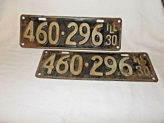 Illinois 1930 Pair License Plate Antique Car Set Model A Year Vtg Man Cave Gift