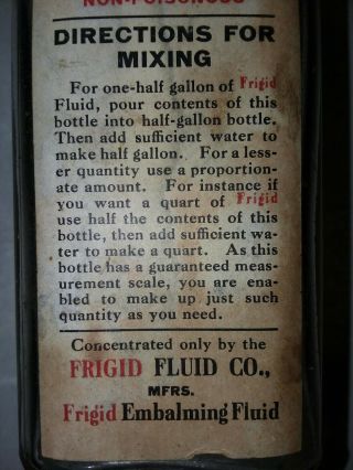 Antique Embossed Frigid Embalming Fluid Bottle with Label ca.  1895 - 1915 3