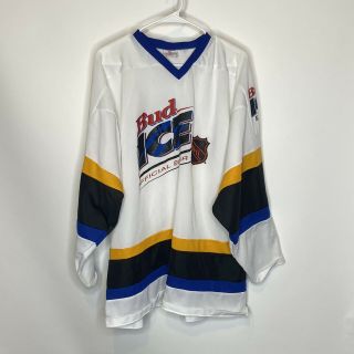 K - 10 Sportswear Vintage Bud Light Ice Beer Nhl Hockey Jersey Size Xl