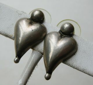Fine Vintage Taxco Mexican Sterling Silver Heart Pierced Earrings