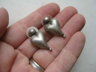 Fine Vintage Taxco Mexican Sterling Silver Heart Pierced Earrings 3