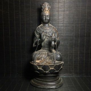9 " Chinese Old Antique Bronze Gilt Gold Vase Guanyin Buddhism Buddha Statue