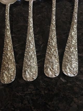Stieff Rose Pattern Sterling Silver Teaspoons / Dessert Spoons Set Of 4 2