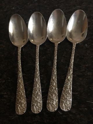 Stieff Rose Pattern Sterling Silver Teaspoons / Dessert Spoons Set Of 4 3