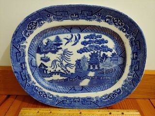 Vintage Antique Platter Made In England Blue Willow 10 X 12 " Serving Plate Dish