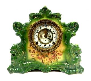 Antique Ansonia " Radical " Royal Bonn Porcelain Mantel Clock