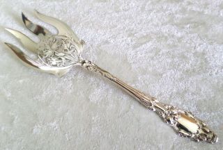 Antique Art Nouveau Sterling Silver Pierced Floral Fish Serving Fork 925 Poppy