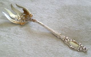 Antique Art Nouveau Sterling Silver Pierced Floral Fish Serving Fork 925 Poppy 2