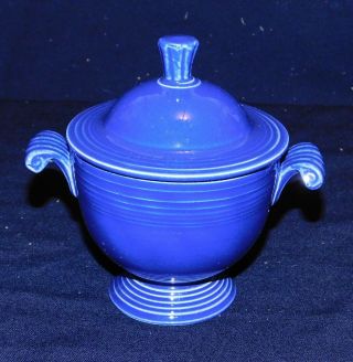 Vintage Homer Laughlin " Fiesta " Cobalt Blue Sugar Bowl & Lid,  Vg Cond