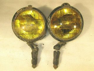 Vintage Matching Pair Unity Mfg.  Chicago S - 7 Fog Lights,  Ge Fog Amber Bulbs