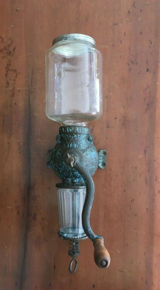 Antique Cast Iron Arcade Crystal No.  3 Wall Mount Coffee Grinder/mill Complete