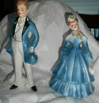 Vintage Florence Ceramic Figurine Lillian And Gary Blue Both Brunettes