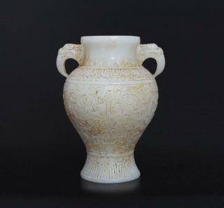Old Antique Chinese White Jade Statue Pot Vase With Dragon Pattern - 19cm