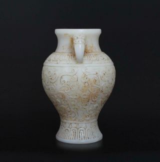 Old Antique Chinese White Jade Statue Pot Vase with Dragon pattern - 19cm 2