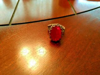 Vintage Brass Ring Red Faux Ruby open back adjustable 2
