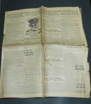 Antique April 16,  1912 Titanic Sinks Search For Captain N.  Y.  Newspaper