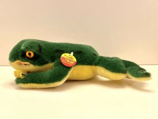 Steiff Froggy Frog Mohair Plush 2350/22 Chest Tag,  Paper Ear Tag And Button