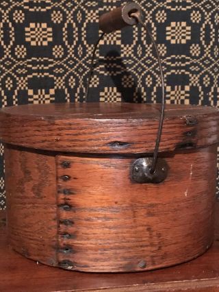 Authentic Antique Primitive Bentwood Wood Pantry Box With Lid Bail Handle Aafa