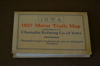 Vintage 1927 Champlin Gasoline Gas & Oil Co Motor Trails Of Iowa Road Map