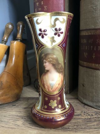 Antique Dresden / Vienna Porcelain Art Nouveau Lady Portrait Vase