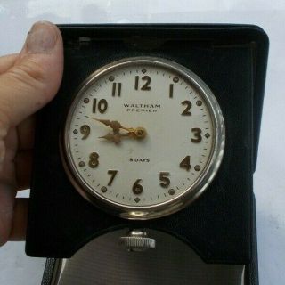 Rare Vintage Antique Waltham Premier 4.  5 " Folding Travel Car Auto Clock 8 Days