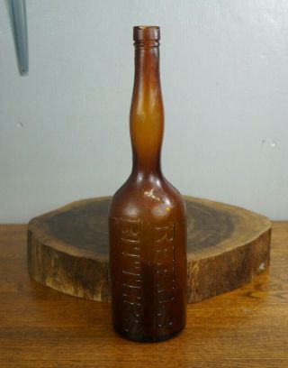 Antique Glass Brown Amber Glass Reeds Bitters Ladies Leg 7 3/8 " Tall