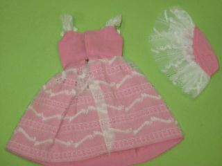 Barbie VINTAGE 1965 Skipper Fashion PAK Party Pink DRESS ' n Matching Lace HAT 3