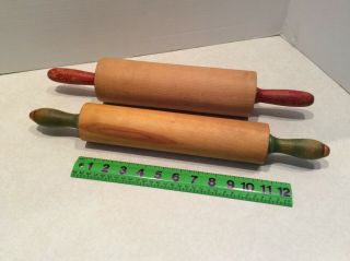 Vintage Rolling Pins,  Set Of 2,  Red/green Handles