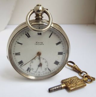 English Antique 1913 Solid Silver Pocket Watch Good Order Kays Triumph