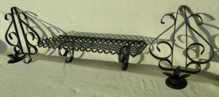 Vintage Pair Wrought Iron Scroll Gothic Wall Candle Holders,  Metal Mesh Shelf
