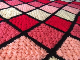 60X60 GRANNY SQUARE Vintage Crochet Afghan Blanket Throw PINK PEACH RED BLACK 3