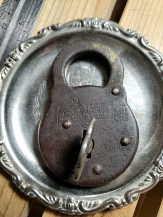 " Fraim Six Lever " Steel Padlock W/ Key,  Vintage Antique Lock