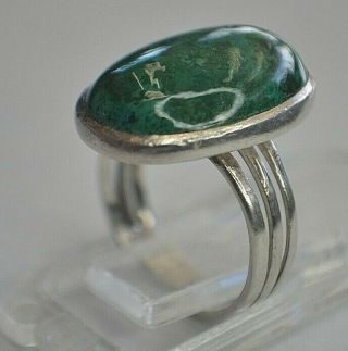 Vtg Sterling Silver Native American With Green Turquoise Ring