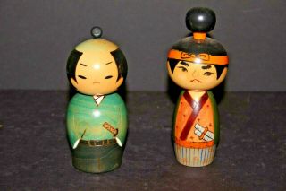 2 Vtg Japanese Hand Crafted & Painted Wooden " Kokeshi 