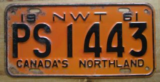 Northwest Territories 1961 Public Service License Plate Ps 1443