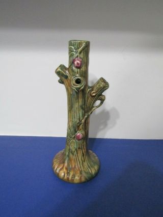Vintage Weller Art Pottery Tree Trunk Bud Vase Apples Woodcraft 8 1/2” Tall