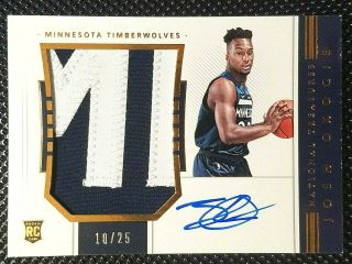 Josh Okogie 2018 - 19 National Treasures Rpa Rookie Letter Patch Gold Auto /25 Rc