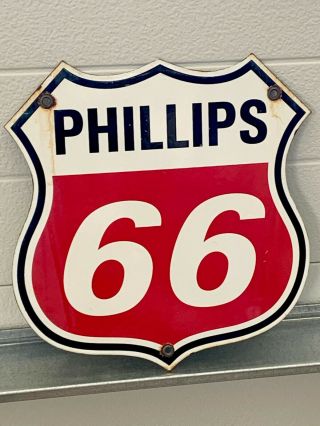 Vintage Phillips 66 Gasoline Porcelain Pump Plate Sign Gas Oil Transportation