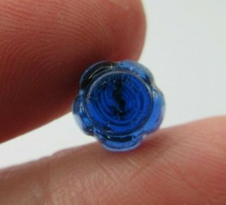 Antique Vtg Diminutive Cobalt Blue Glass Charmstring Button Swirl Back (a)