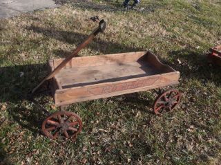 Antique Red Racer Wooden Wagon,  Red Wood Spoke Wheels,  1920 