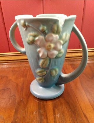 Vintage Roseville Pottery White Rose Blue W/ Handles 982 - 7 - - - No Chips Or Cracks