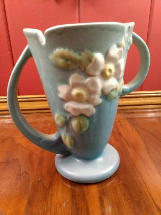 Vintage Roseville Pottery White Rose Blue w/ Handles 982 - 7 - - - No Chips or Cracks 2