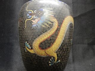 19TH C.  CHINESE GILT BRONZE CLOISONNE DRAGON VASE WITH CARVED WOOD STAND 2