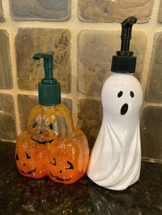Bath Body Vintage Pumpkin Ghost Hand Soap Dispensers Halloween Old Stock