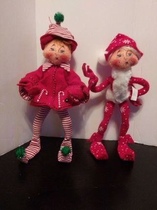 Vintage Annalee Red Christmas Dolls With Hand Painted Faces