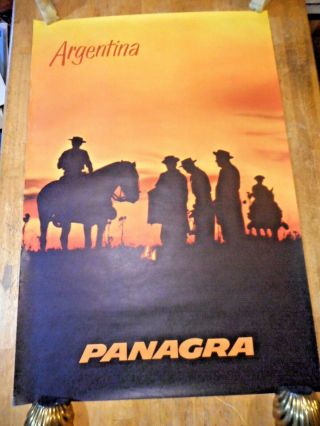 1961 Panagra Argentina Tourist Travel Poster Gauchos Pan Am Borges