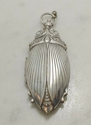 Antique Sterling Silver Scarab Coin Holder Whs Co " Lucky Bug Egypt " 31grams